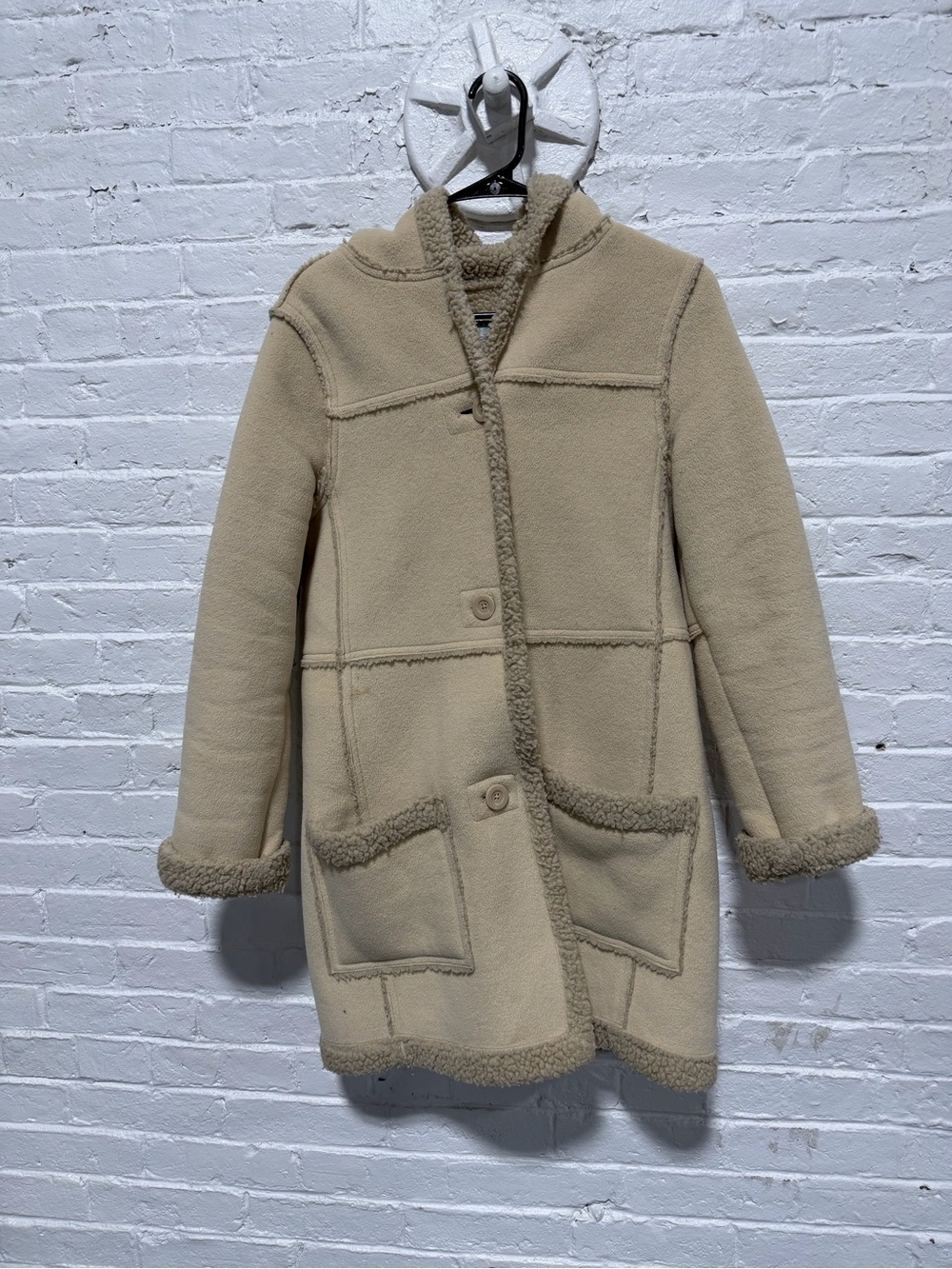 Old Navy Tan Teddy Coat with Sherpa Trim